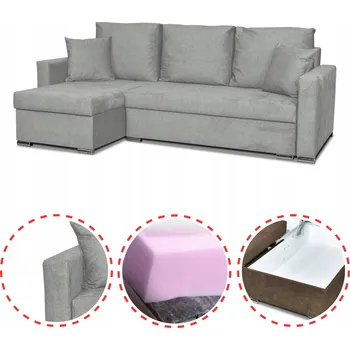 Sedací souprava Rohová Sedací Souprava Bella rozkládací s funkcí spaní rohová sedačka Family Meble šedý velur