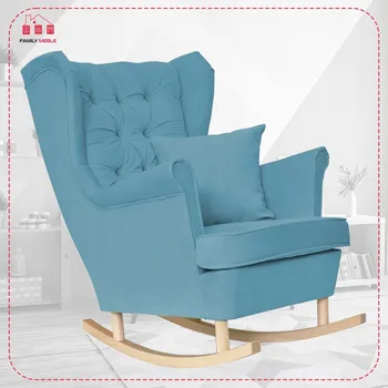 Křeslo Houpací křeslo ušák Gaja, skandinávský styl Family Meble, modré na lyžinách (světle modré)