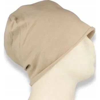 Čepice Dámská Čepice beanie s tenkým italským motivem šmoulinky v ecru bavlna