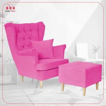 Křeslo Křeslo ušák Gaja s podnožkou, skandinávský styl Family Mebl, fuchsiová růžová PINK