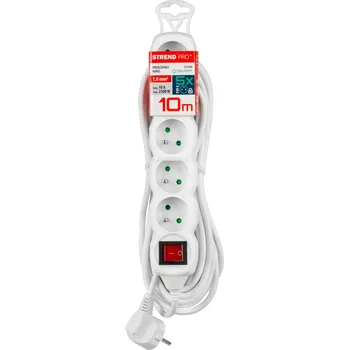 Napájecí kabel STREND PRO Kabel DG-F805BK L-10 m, prodlužovací, bílý, 5x zásuvka + vypínač, new edition