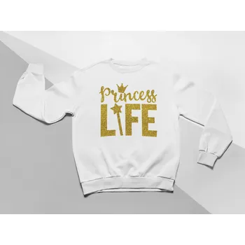 KIDSBEE Moderní dětská dívčí mikina Princess Life - bílá Velikost: 122 (6-7r)