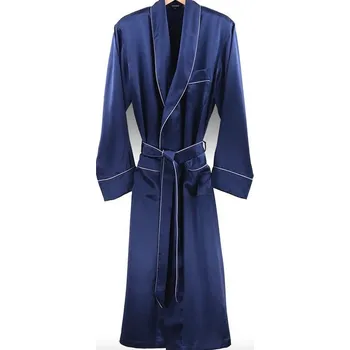 Dámské noční prádlo Dámský saténový hedvábný župan dlouhý tmavě modrý Velikost: S