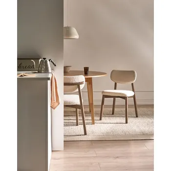 Jídelní židle Sada 2 jídelních židlí tmavě hnědá a béžová buklé kaučukový dřevěný rám čalouněný sedák a opěradlo jídelna kuchyně Beliani