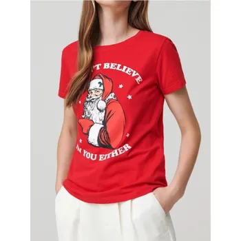 Sinsay - Bavlněná košilka s potiskem - červená - 3590B-33X - 3590B-33X-XXS