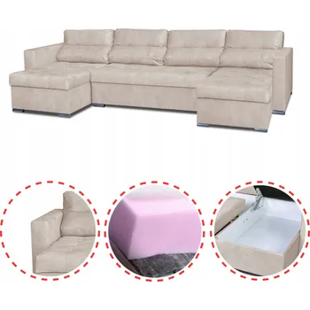 Sedací souprava Rohová Sedací Souprava Varius BIG rozkládací s funkcí spaní a úložnými prostory Family meble béžový velur