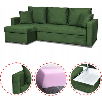 Sedací souprava Rohová Sedací Souprava rozkládací s funkcí spaní rohová sedačka Family Meble zelený velur