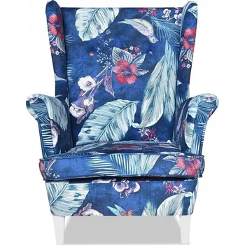 Křeslo Křeslo ušák ARI PRINT s podnožkou, skandinávský styl Family Meble modré