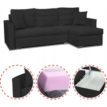 Sedací souprava Rohová Sedací Souprava Figo rozkládací s funkcí spaní rohová sedačka Family Meble černá