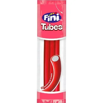 Cukrovinka Želé mini pendreky FINI 15 g JAHODA a SMETANA (cukrovinky s jahodovou příchutí a smetanovou náplní)