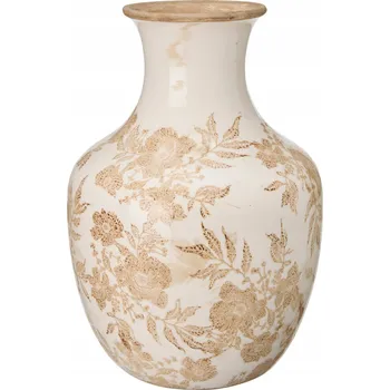 Váza KERAMICKÁ VÁZA ECRU BÍLÁ ZDOBENÁ 17x16 NA KVĚTINY OBAL HNĚDÝ