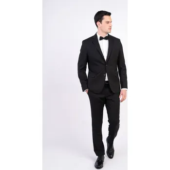 Pánský oblek Černý vlněný oblek V pohodlném střihu 183505