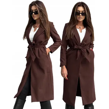 Dámský kabát Och Bella dámský kabát hnědý klasický bez kapuce velikost L