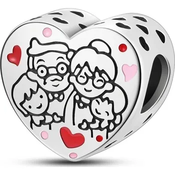 Přívěsek Přívěsek STŘÍBRO 925 Charms Korálek Babička Dědeček Vnoučata Srdce
