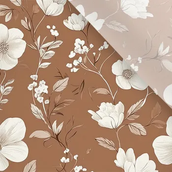 Umělé hedvábí / silky mírně elastické bílé květy Via na mocha mousse