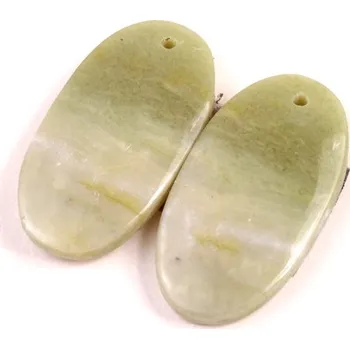 Přírodní kámen Vrtané Párové Kabošony Green Serpentine č.VP28 (26x14x4mm)