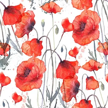 Látka s potiskem kočárkovina TD/NS akvarelové máky - zrcadlové vzory