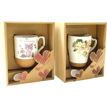 PROHOME - Hrnek s lžičkou keramický Levandula různé dekory