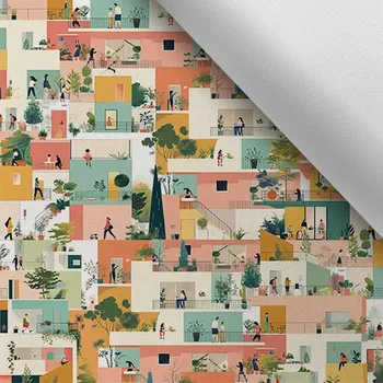 Látka s potiskem nepromokavý polyester TD/NS život v bytě