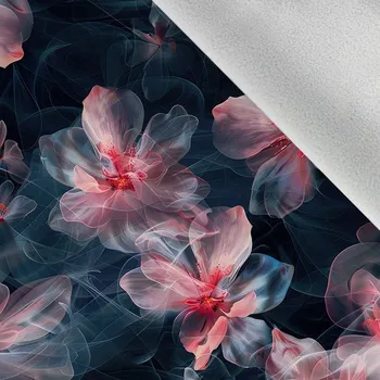 Softshell zimní růžové průhledné květiny na černém