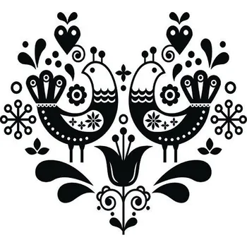 Látka funkční teplákovina PANEL L 40x60 lidové ptáčky černé