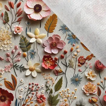 Flaušová kabátovina 3D květiny potisk Eleny