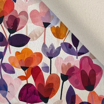 Oděvní strečový samet malované květiny Milina