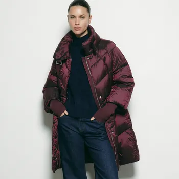 Reserved - Dlouhá prošívaná bunda - bordó - 724AY-53X - 724AY-53X-M