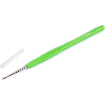 Háček na háčkování se silikonovou rukojetí, zlatá špička vel. 0,5; 0,6; 0,8; 1; 1,25, barva 5 (1,25 mm) zelená