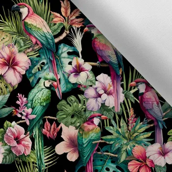 Látka s potiskem kočárkovina TD/NS tropičtí papoušci černí