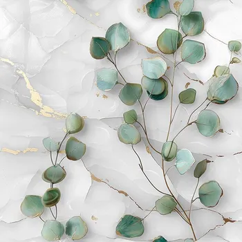 Šatovka/látka na šaty lesklá eukalyptus na světle šedém mramoru