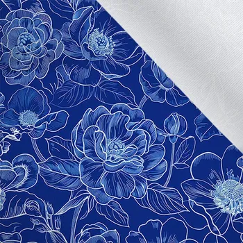 Látka matná na plavky, fitness oblečení květiny imitace modrotisku