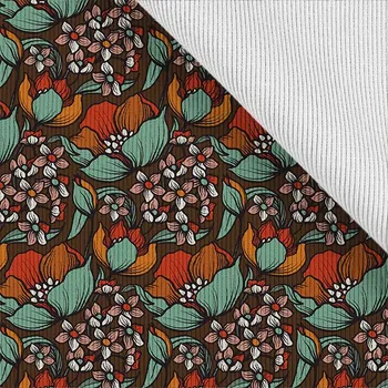 Funkční žebrovaný náplet metráž retro tulipány podzim