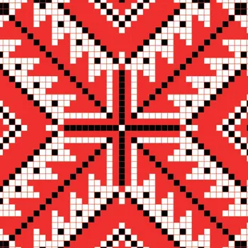 Imitace bavlny křížková výšivka potisk červená