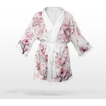 Panel se střihem S umělé hedvábí / silky kimono sakura květiny - prodloužený střih