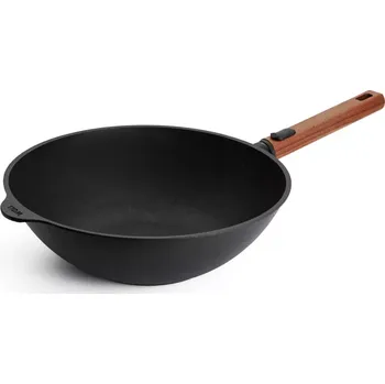 Pánev Woll Nepřilnavá wok pánev Eco Logic QXR s dřevěnou odnímatelnou rukojetí, 30 cm 11030WLCI-Q