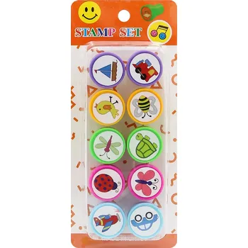 Dětské razítko Dětská razítka kulatá, plastová (sada 10 ks) zvířata a dopravní prostředky