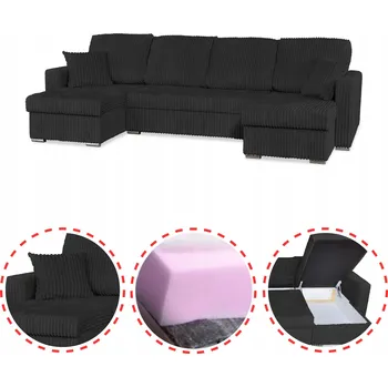 Sedací souprava Rohová Sedací Souprava Rene BIG rozkládací s funkcí spaní Family Meble manšestr černá