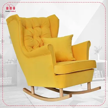 Křeslo Houpací křeslo ušák Gaja, skandinávský styl Family Meble, žluté, na lyžinách