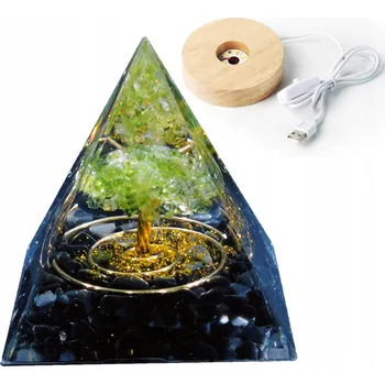 Lampička Orgonitová pyramida + LED lampička, základna 5 cm, KŘIŠŤÁL KAMENY AMULET 5 cm HX14