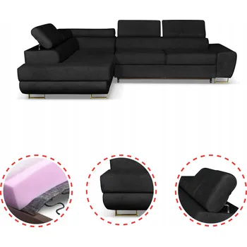 Sedací souprava Rohová Sedací Souprava rohová sedačka rozkládací gauč Bosso levý Family meble černý velur