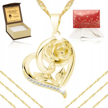 Náhrdelník ZLATÝ NÁHRDELNÍK SRDCE VELKÝ PŘÍVĚSEK+ŘETÍZEK 925 DÁREK PRO NI+GRAVÍROVÁNÍ