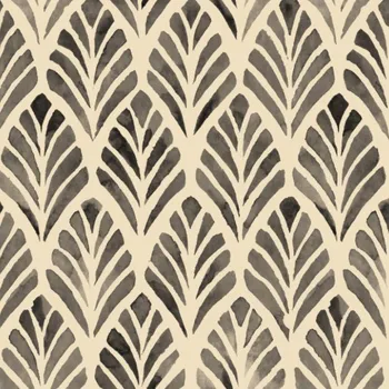 Látka s potiskem kočárkovina TD/NS Olivia listy šedé na ecru