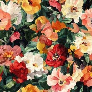 Umělé hedvábí se sametovým leskem zahrada plná květin