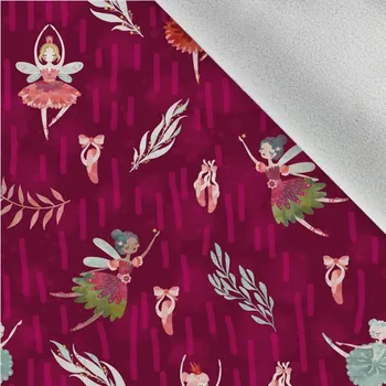 Látka softshell zimní lesní víla bordó čáry