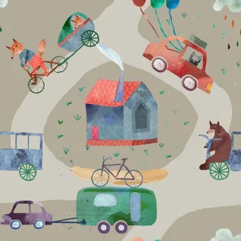 Látka softshell zimní - automapa liška se šedým fleecem