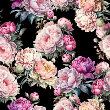 Hladký šifon/silky svět pivoněk černý