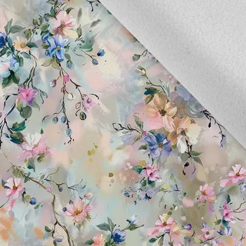 Látka softshell zimní pružný rozlité květiny olejomalba