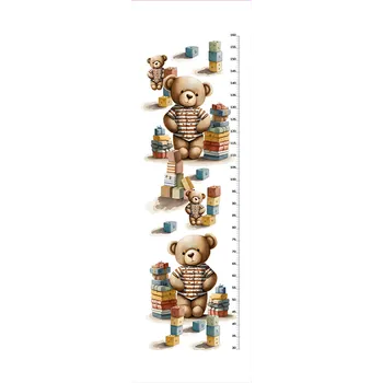Panel dětský metr na zeď / nepromokavý polyester medvídek s kostkami
