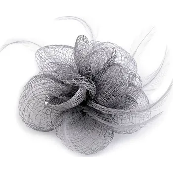 Ozdoba do vlasů Brož / ozdoba do vlasů květ s peřím, malé, 3 šedá nejsvětlejší